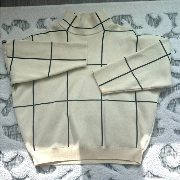 ChicWish Windowpane Cream Black Sweater - Picture 2 of 4